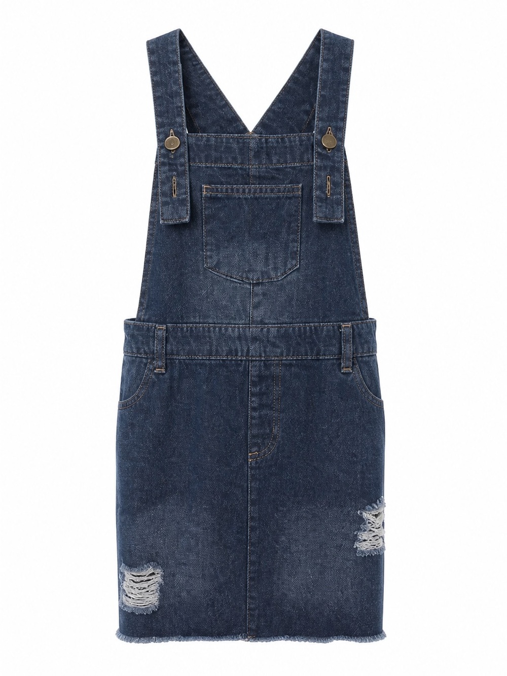 Girls' Dark Blue Denim Pinafore Dress with Front Pocket